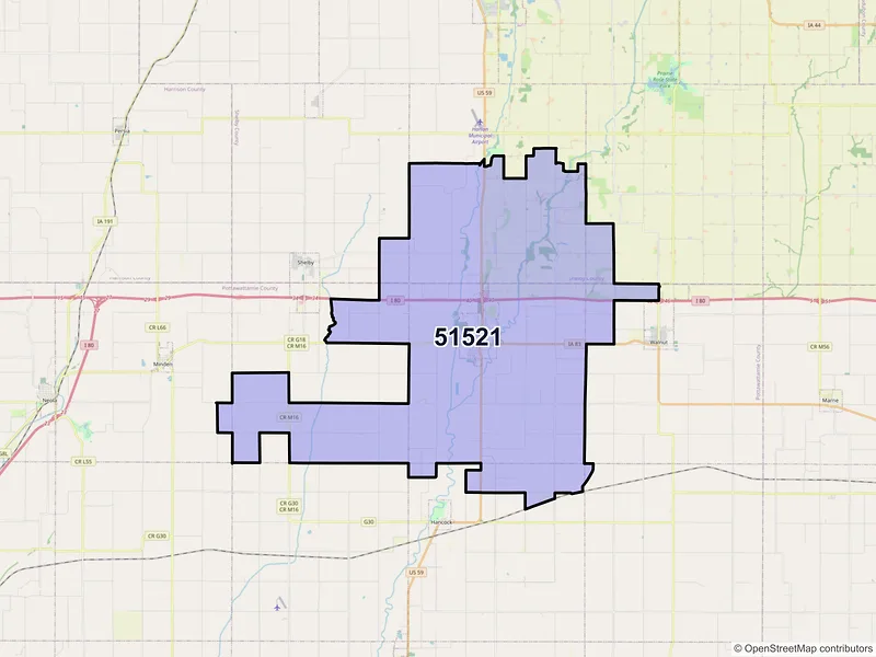 Map of ZIP Code 51521 — Avoca, IA