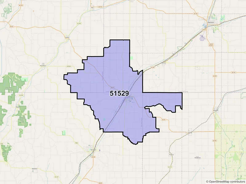 Map of Dunlap, Iowa and ZIP codes