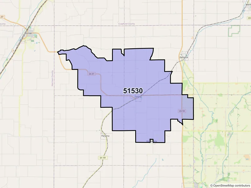 Map of Earling, Iowa and ZIP codes