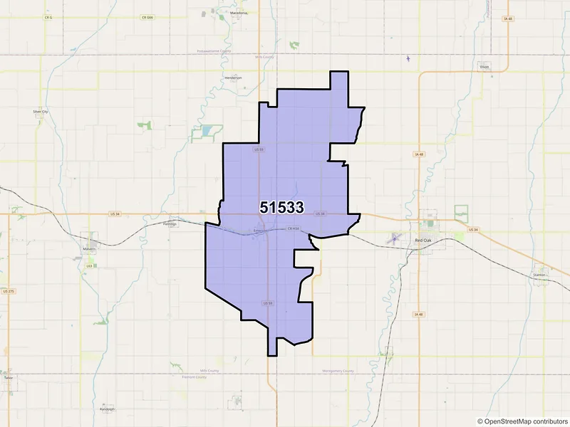 Map of ZIP Code 51533 — Emerson, IA