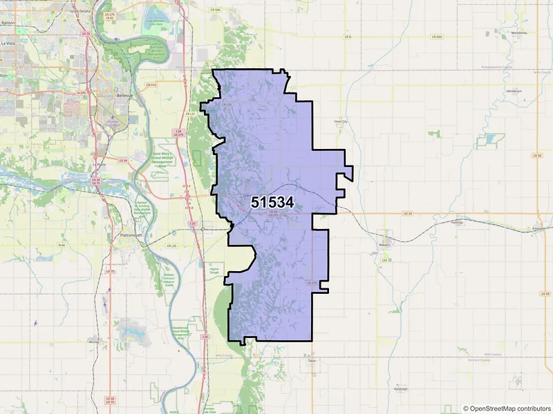 Map of ZIP Code 51534 — Glenwood, IA