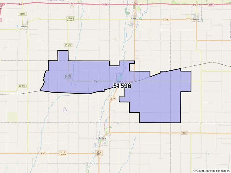 Map of Hancock, Iowa and ZIP codes