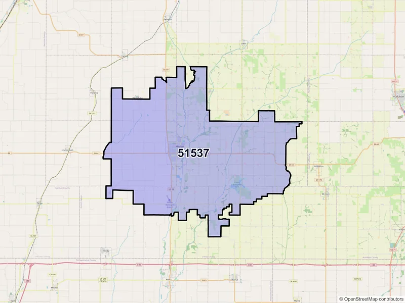 Map of ZIP Code 51537 — Harlan, IA