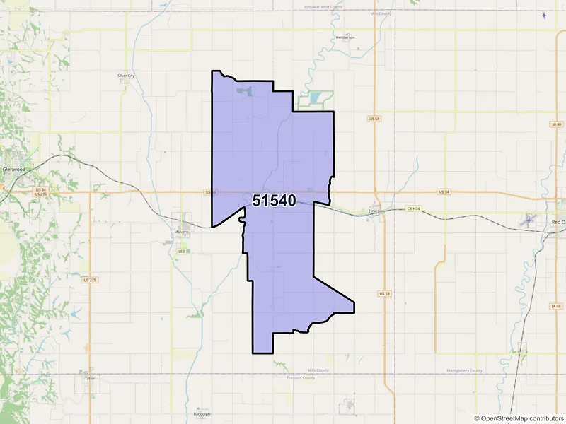 Map of ZIP Code 51540 — Hastings, IA