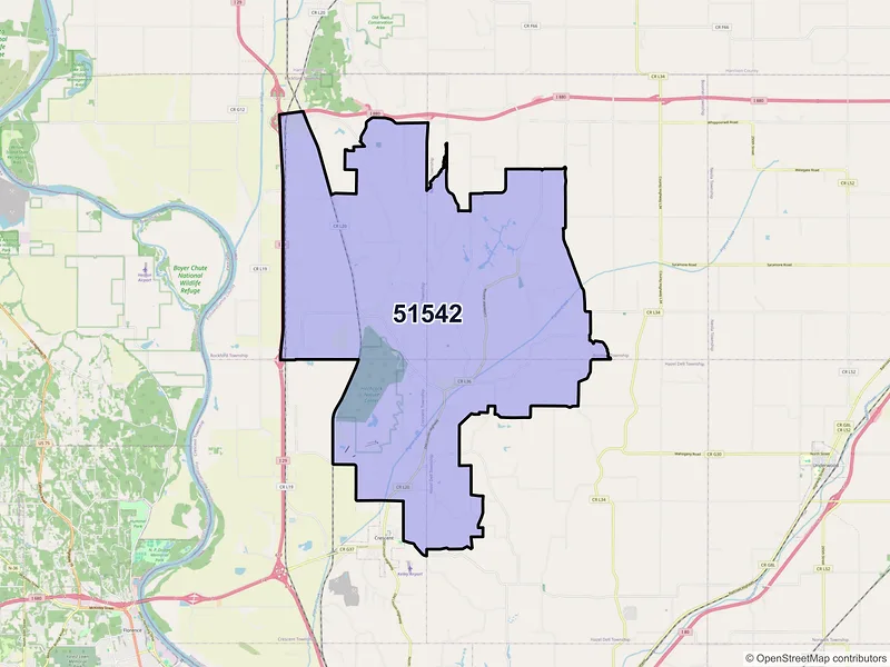Map of ZIP Code 51542 — Honey Creek, IA