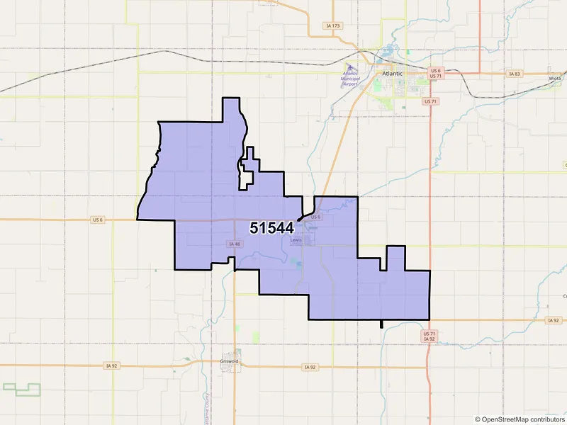 Map of Lewis, Iowa and ZIP codes