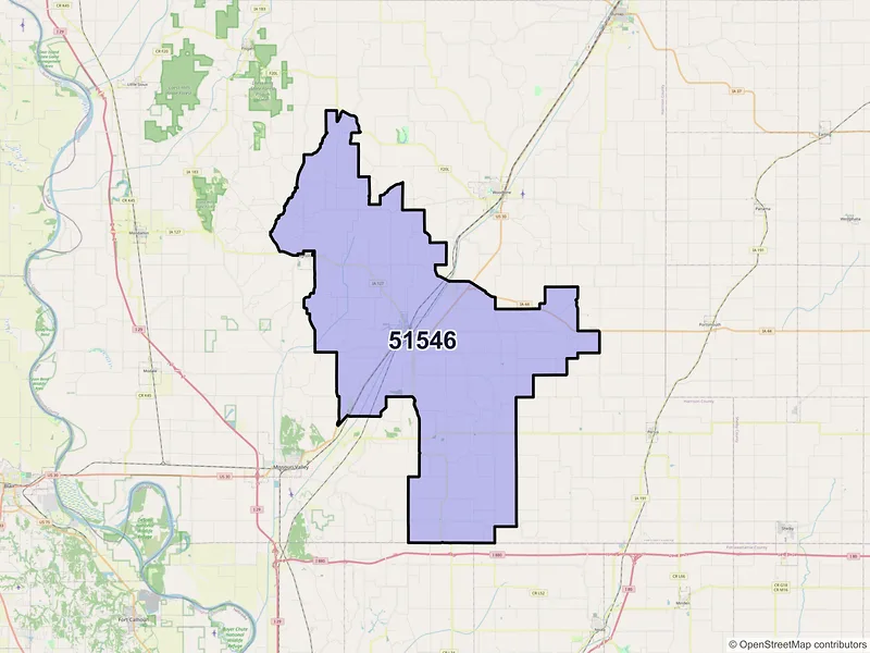 Map of Logan, Iowa and ZIP codes