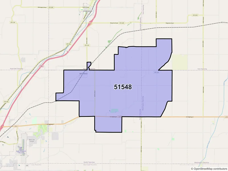 Map of ZIP Code 51548 — Mc Clelland, IA