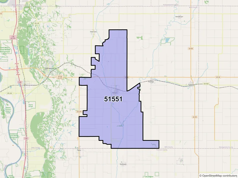 Map of ZIP Code 51551 — Malvern, IA
