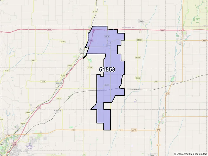 Map of ZIP Code 51553 — Minden, IA