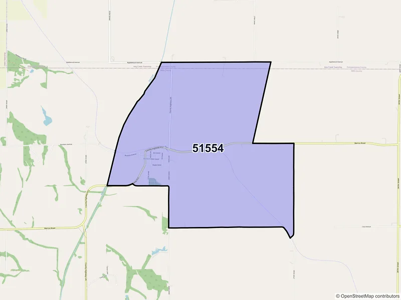 Map of Mineola, Iowa and ZIP codes