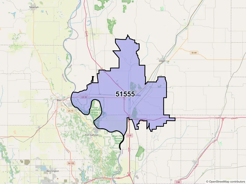 Map of ZIP Code 51555 — Missouri Valley, IA