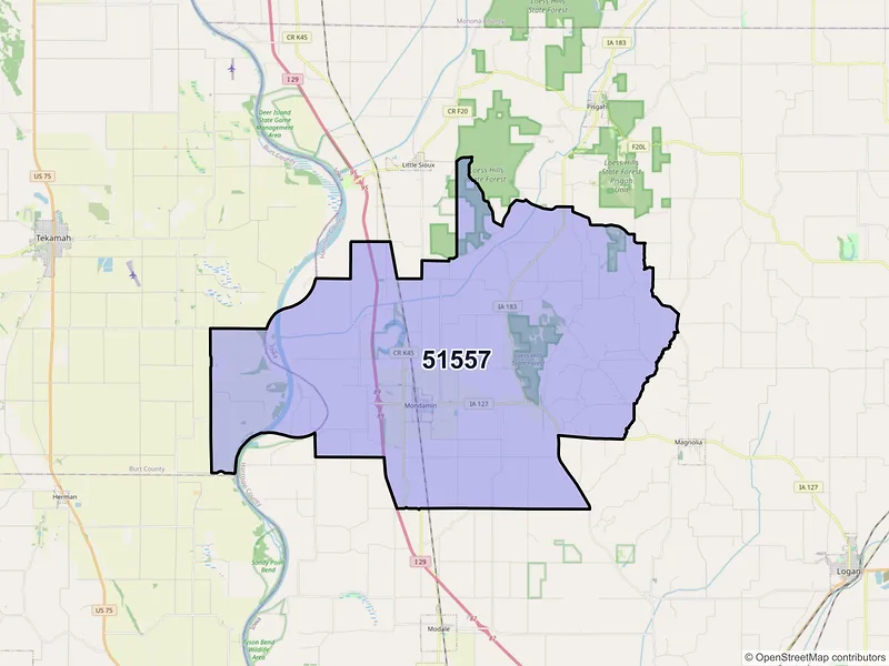 Map of ZIP Code 51557 — Mondamin, IA