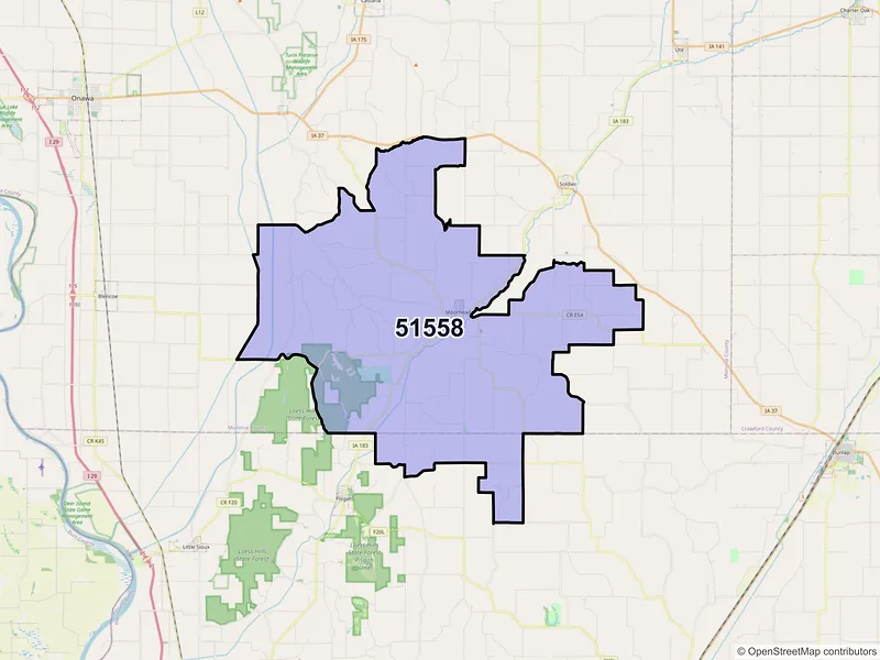 Map of ZIP Code 51558 — Moorhead, IA