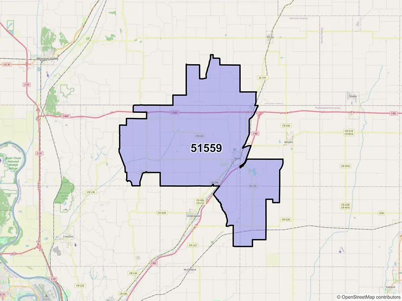 Map of ZIP Code 51559 — Neola, IA