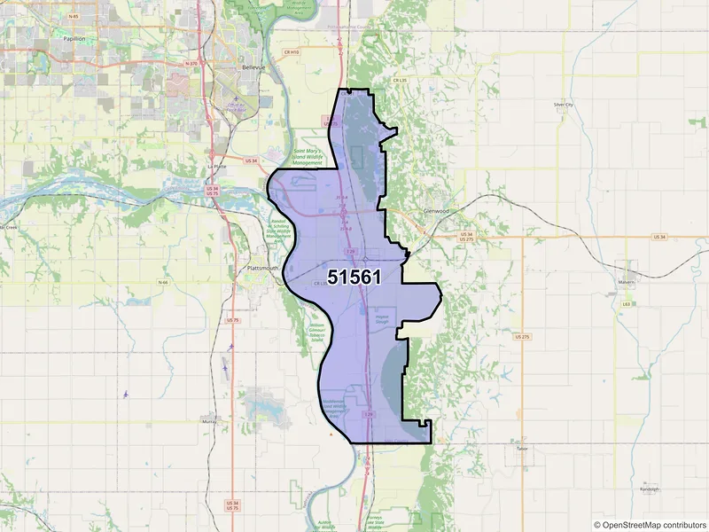 Map of Pacific Junction, Iowa and ZIP codes