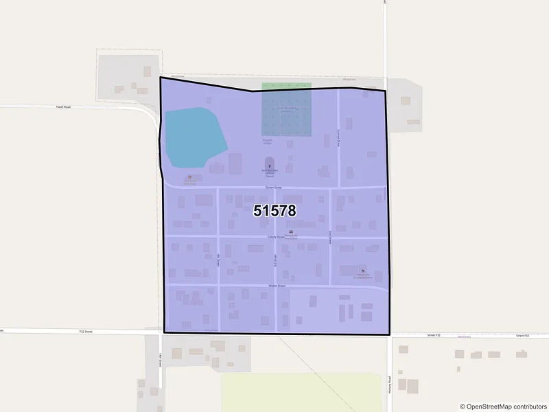 Map of Westphalia, Iowa and ZIP codes