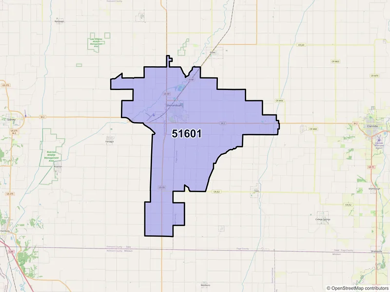 Map of ZIP Code 51601 — Shenandoah, IA
