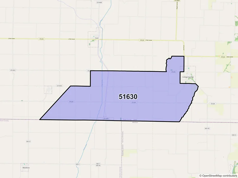 Map of Blanchard, Iowa and ZIP codes