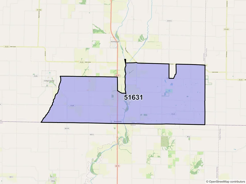 Map of ZIP Code 51631 — Braddyville, IA