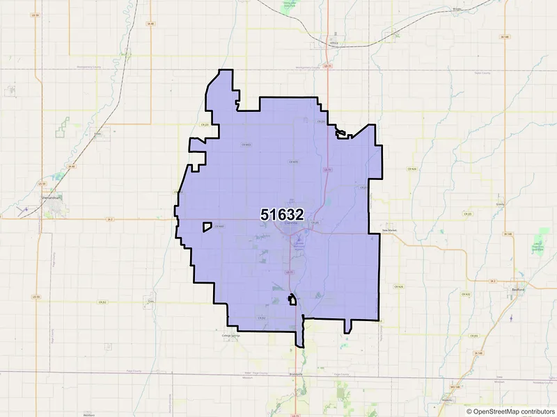 Map of ZIP Code 51632 — Clarinda, IA
