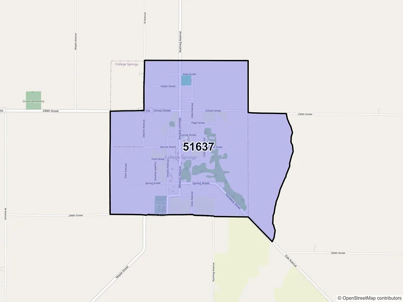 Map of College Springs, Iowa and ZIP codes