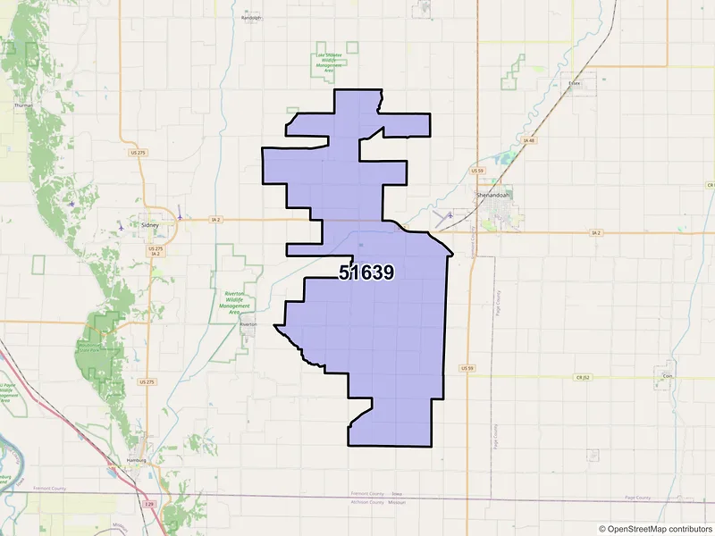 Map of ZIP Code 51639 — Farragut, IA