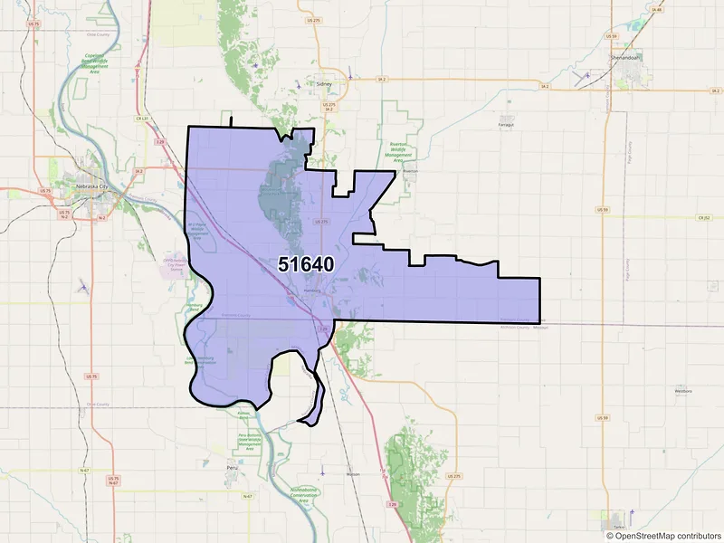 Map of Hamburg, Iowa and ZIP codes