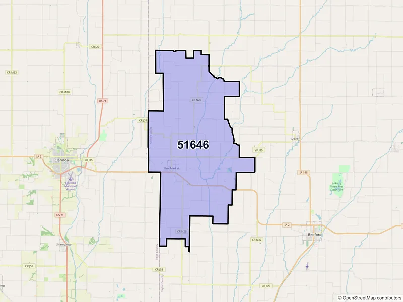 Map of New Market, Iowa and ZIP codes