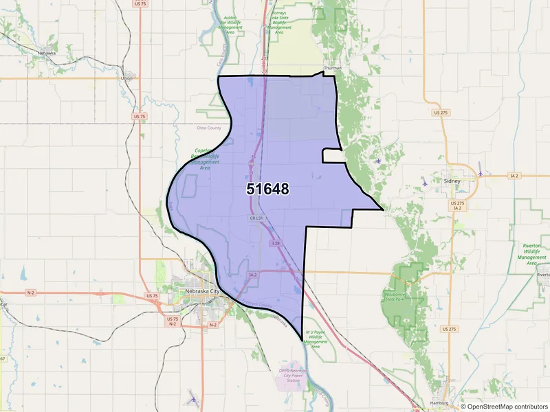 Map of ZIP Code 51648 — Percival, IA
