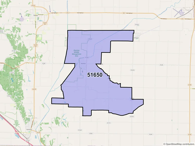 Map of ZIP Code 51650 — Riverton, IA