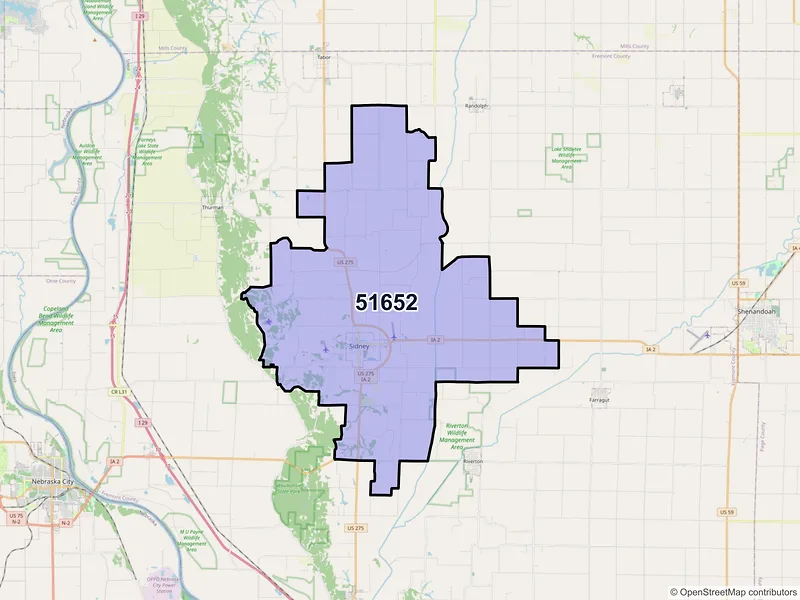 Map of ZIP Code 51652 — Sidney, IA