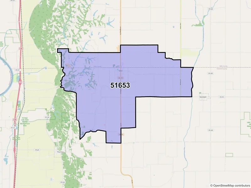 Map of ZIP Code 51653 — Tabor, IA