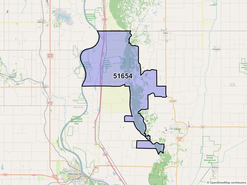 Map of ZIP Code 51654 — Thurman, IA