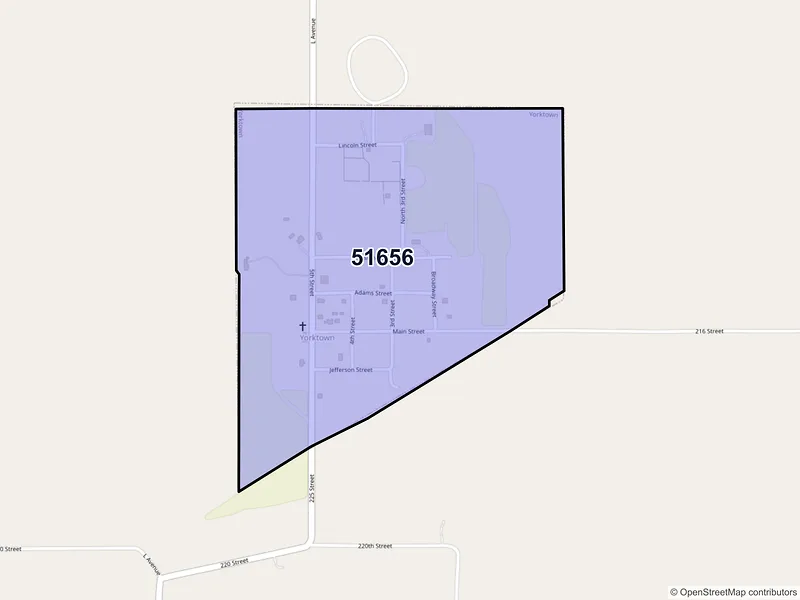 Map of Yorktown, Iowa and ZIP codes
