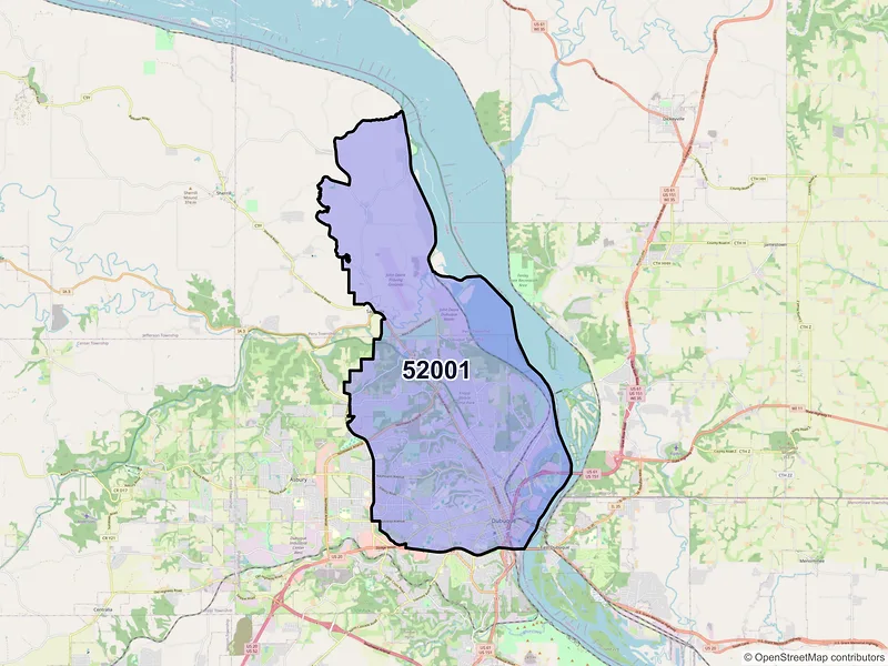 Map of ZIP Code 52001 — Dubuque, IA