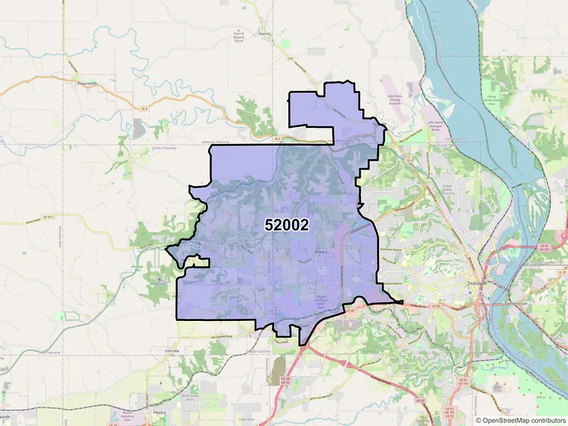 Map of ZIP Code 52002 — Dubuque, IA