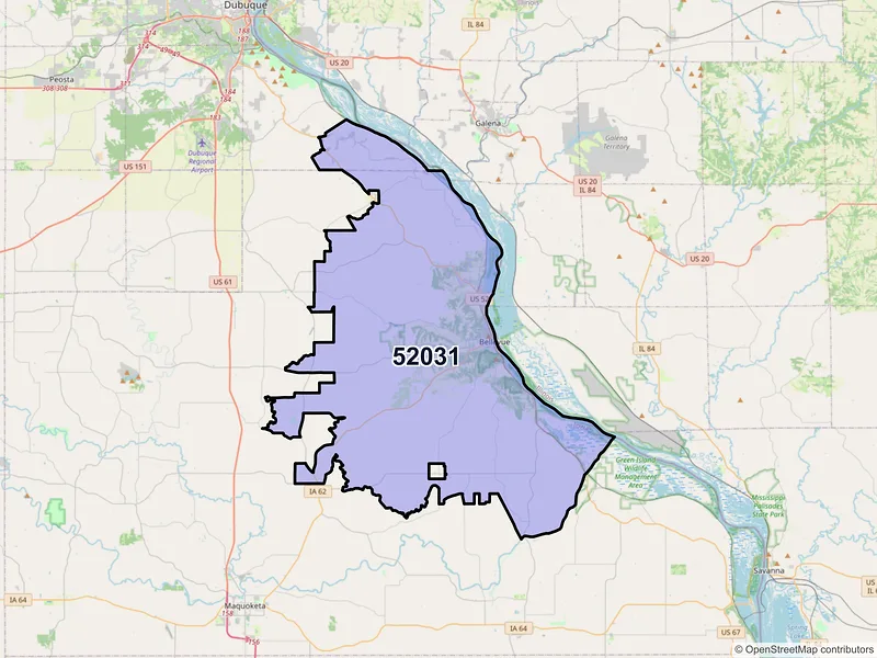 Map of ZIP Code 52031 — Bellevue, IA