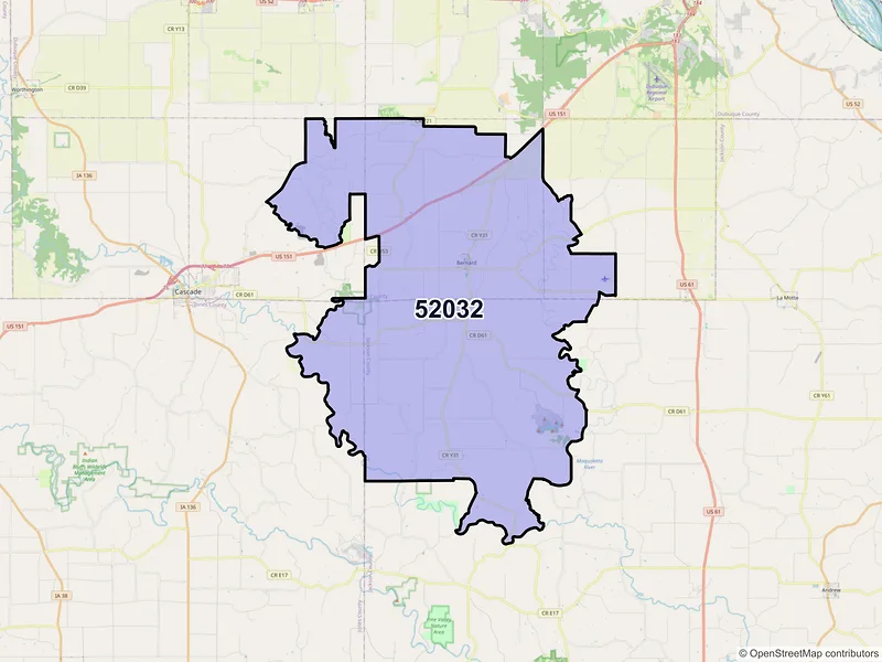 Map of ZIP Code 52032 — Bernard, IA