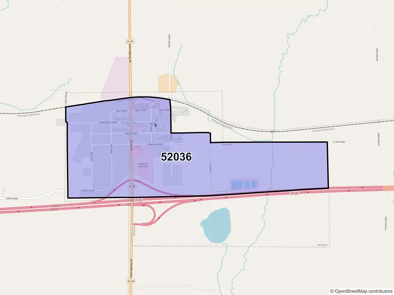 Map of ZIP Code 52036 — Delaware, IA