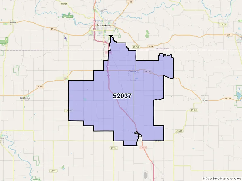 Map of ZIP Code 52037 — Delmar, IA