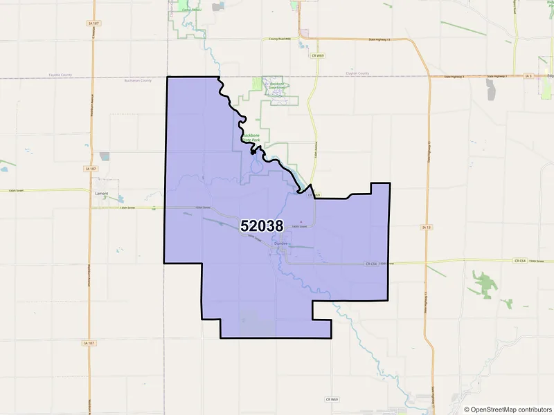 Map of ZIP Code 52038 — Dundee, IA