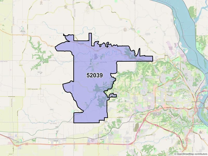 Map of ZIP Code 52039 — Durango, IA