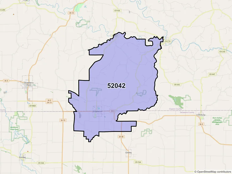 Map of ZIP Code 52042 — Edgewood, IA