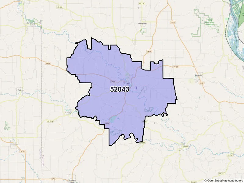 Map of ZIP Code 52043 — Elkader, IA