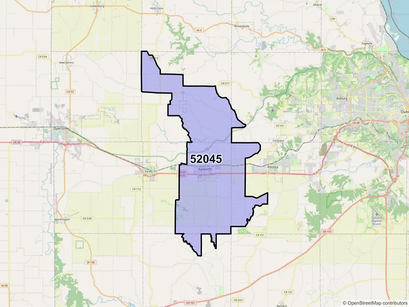 Map of ZIP Code 52045 — Epworth, IA
