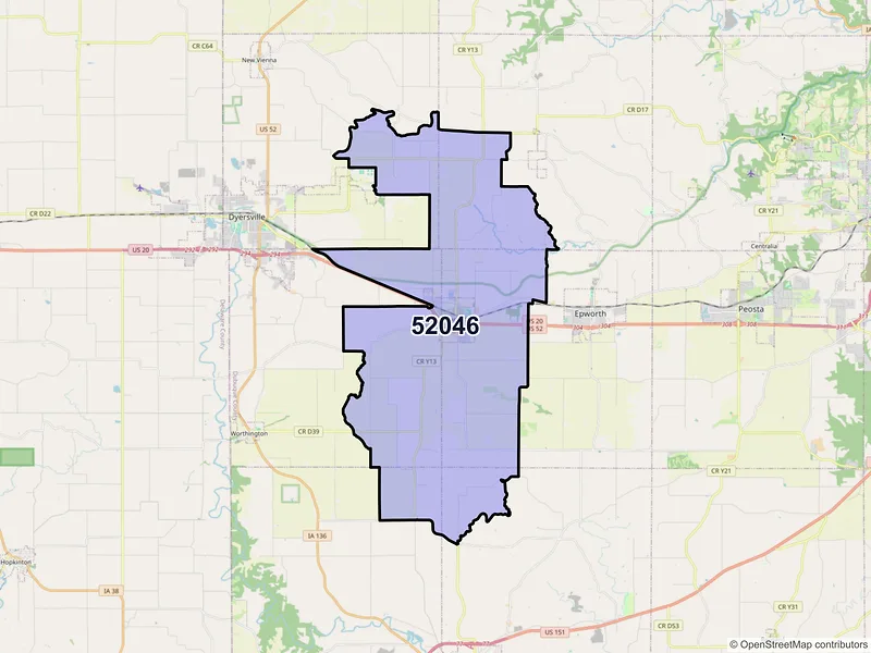 Map of ZIP Code 52046 — Farley, IA