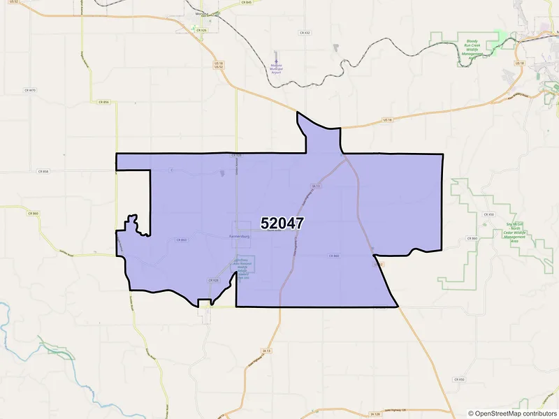Map of Farmersburg, Iowa and ZIP codes