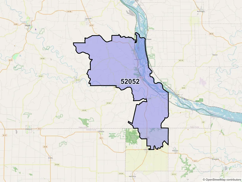 Map of Guttenberg, Iowa and ZIP codes