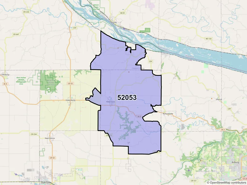 Map of ZIP Code 52053 — Holy Cross, IA